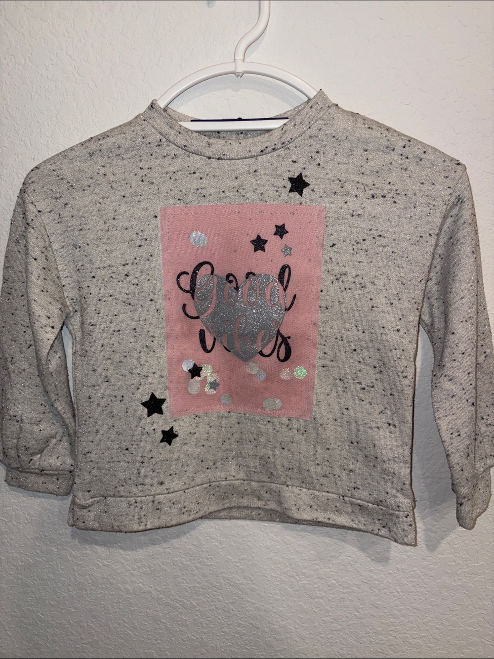 Mayoral Grey Speckled Sweatshirt with Pink & Silver Graphic